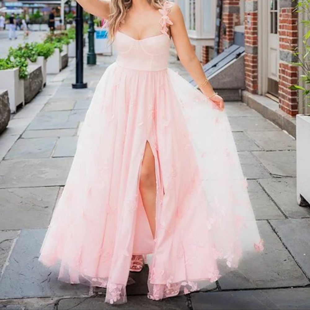 ANTONIO MELANI SATIN WITH EMBROIDERED TULLE GOWN
